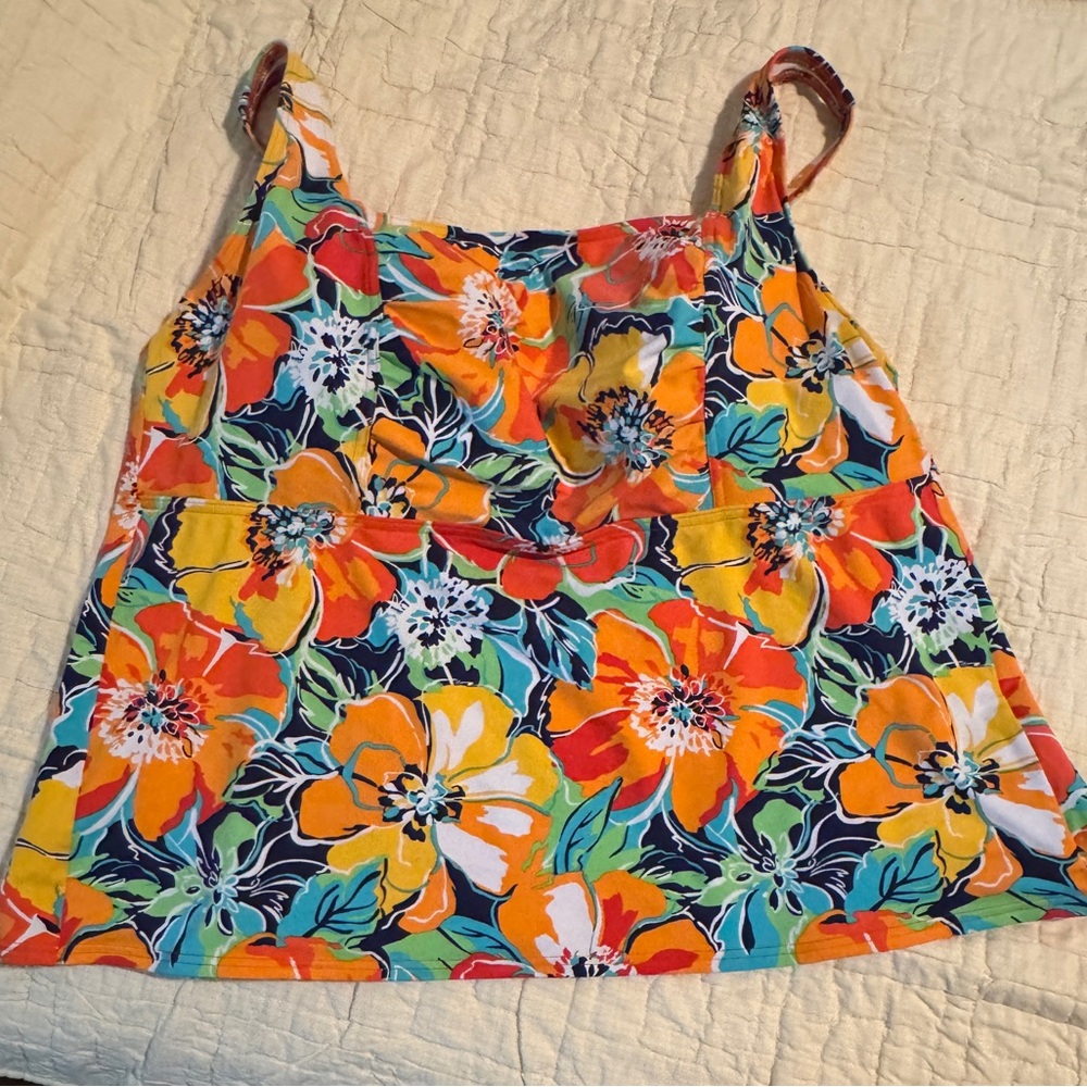 Lands' End Floral Tankini top- Orange and Yellow